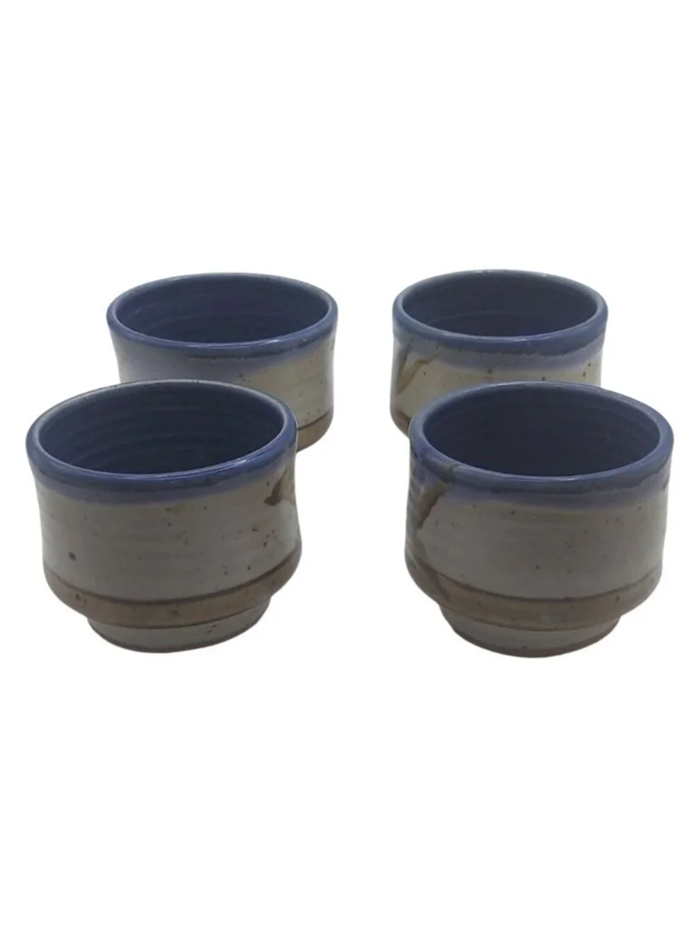 Hand Thrown Tea Cups Studio Pottery Set Of 4 Blue & Brown Glaze Japan Vintage